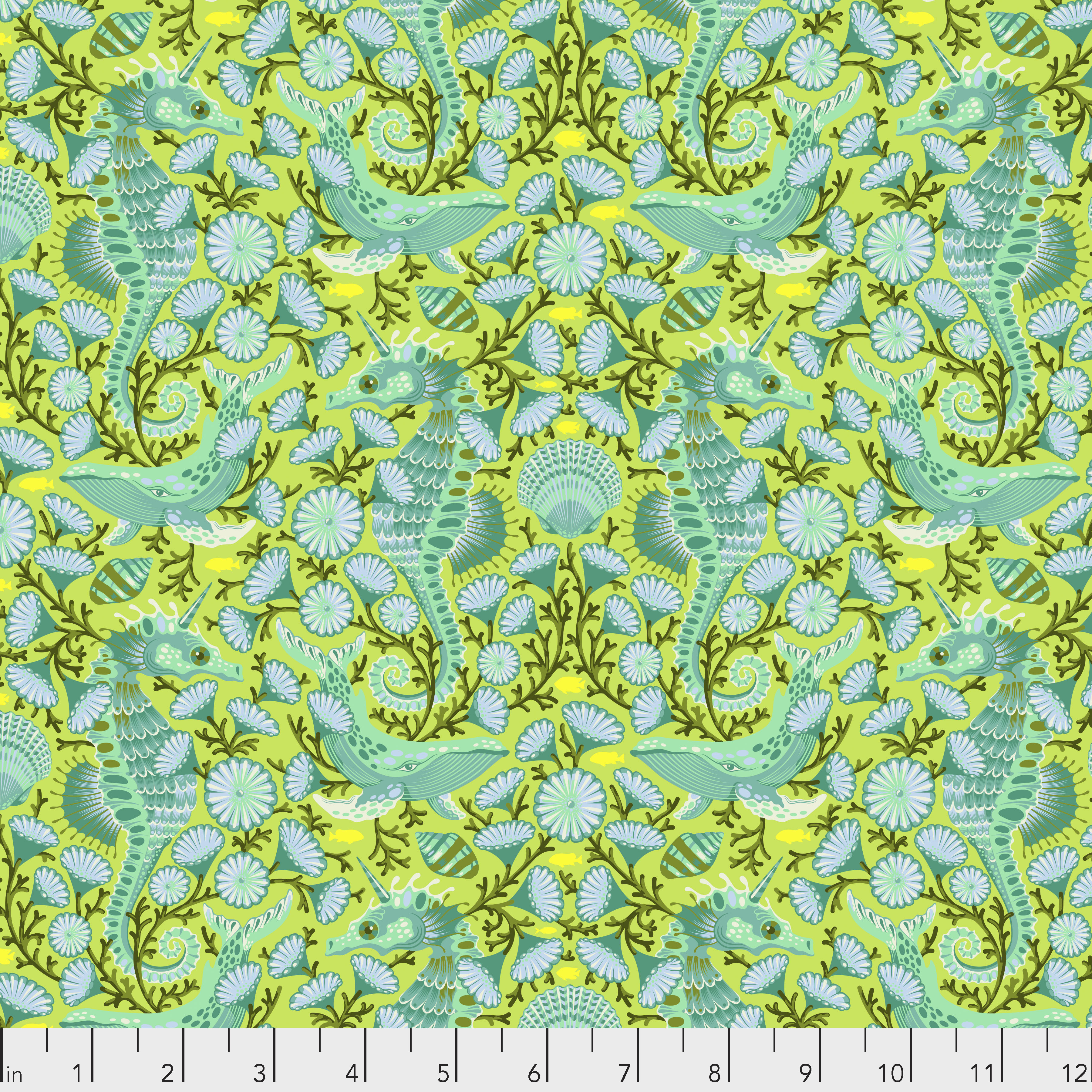 TULA PINK ZUMA FABRIC SEA STALLION SEA GLASS YARDAGE